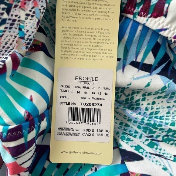 Profile by Gottex White Blue Floral Cut Out One Piece 14 Swimsuit - Picture 6 of 7